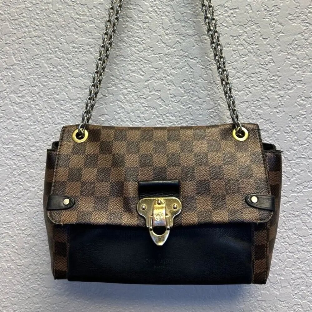 LV Louis Vuitton Vavin Damier Ebene Canvas and Black Leather Handbag PM N40108